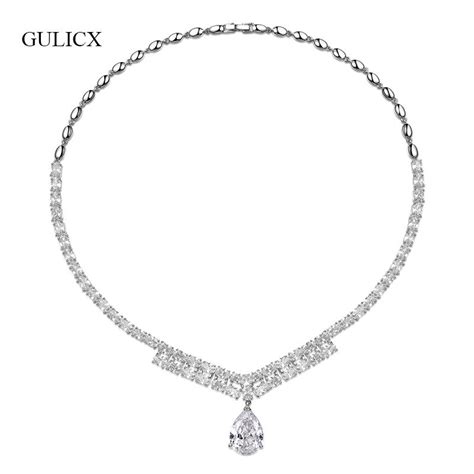 gulicx luxury infinity pendant necklaces for women silver gold color water drop pendant wedding