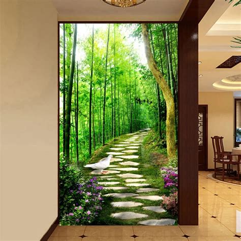 3d Mural Wallpaper Custom Size Bamboo Forest Small Road Entrance