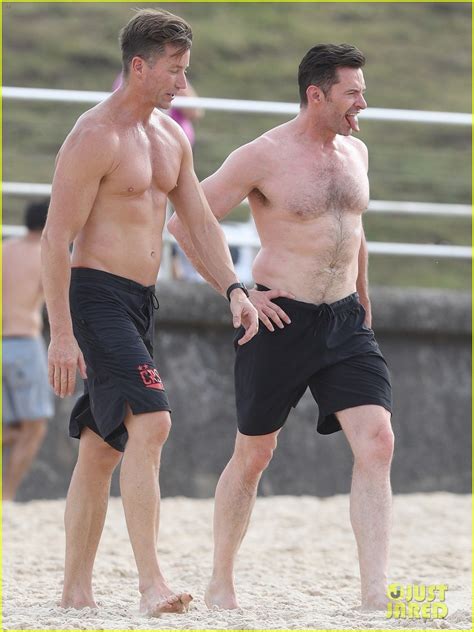 hugh jackman goes shirtless at the beach with his hot trainer photo 4003391 hugh jackman