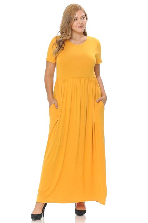 Plus Size Short Sleeve Maxi Dress With Pockets Mustard Etsy