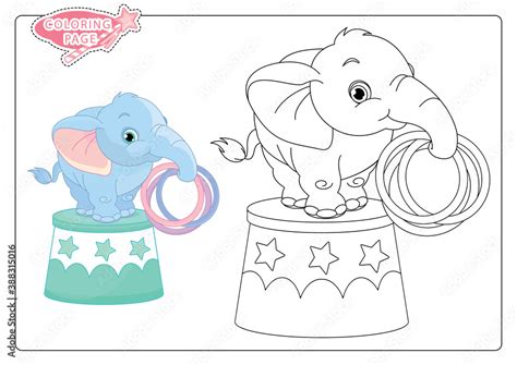 Cute Baby Elephant Coloring Page On White Background Stock Vector
