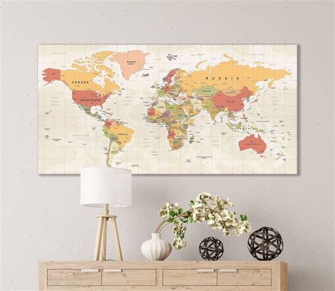 Push Pin Detailed World Map Canvas Leather Printpolitical Word Map