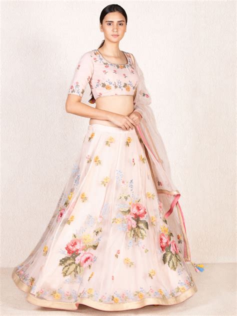 Buy Pastel Pink Floral Lehanga Set Online Riritu Kumar India Store View
