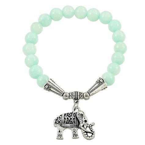 Elephant Lucky Charm Natural Stone Bracelet Aqua Jade B2448 Aj