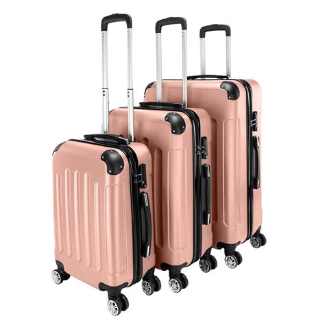 Veryke 3pcs Traveling Luggage Rose Gold Rolling Traveling Storage