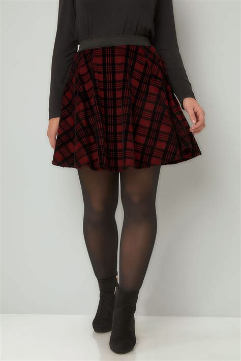 limited collection dark red checked mini skater skirt plus size 16 to 36