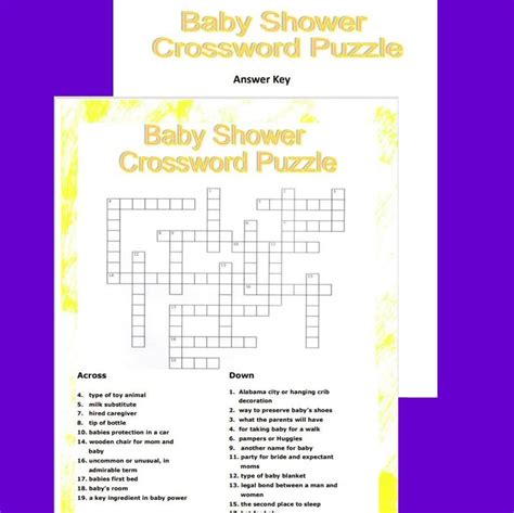 Baby Shower Crossword Puzzle Game Printable Baby Shower Game Etsy