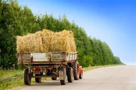 Transportation Of Hay Countryside Tractor With A Trailer Country