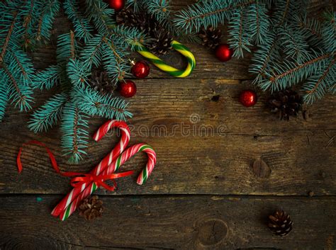 Christmas Border With Fir Tree Cones Christmas Decorations And Stock