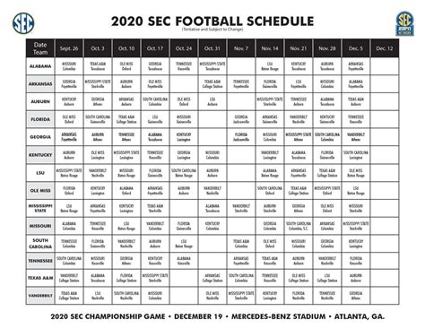 Sec Releases 2020 Football Schedule Sports