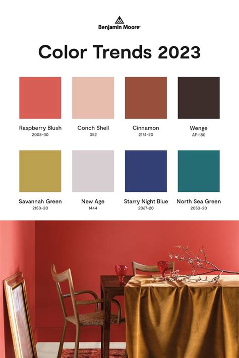 A Dining Room With Red Walls And Gold Table Cloth On It The Color