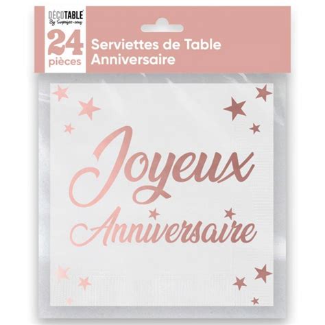 Serviettes Joyeux Anniversaire Rose Gold x24 Tralala Fêtes fr