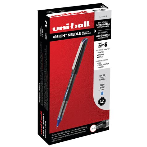 Uni Ball Vision Needle Rollerball Pens Micro Point 05mm Blue 12