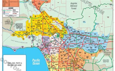 Editable Los Angeles Zip Code Map With City Borders Illustrator Pdf