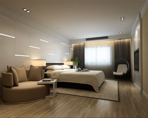 Interesting Bedroom Design With Round Sofa Built In Led Wall Lighting