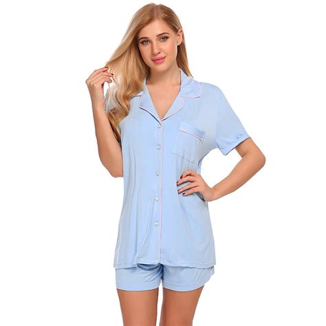 Ekouaer Casual Pajama Sets Women Sleepwear Solid Tops Shorts Set Simple Lounge Summer Pajamas