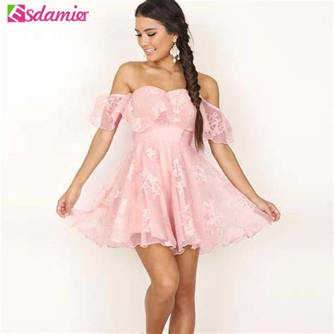 Buy Pink Black Off Shoulder Flower Mesh Female Summer Dress New Elegant