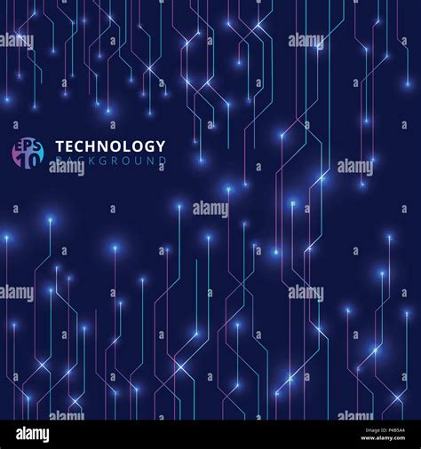 Abstract Technology Lines With Lighting Glow Futuristic On Dark Blue