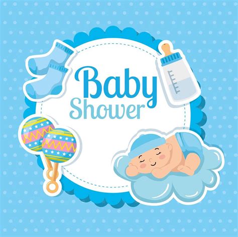 Baby Shower Card With Cute Little Boy And Decoration 2705004 Vector Art