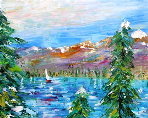 Lake Tahoe Painting Original Oil Landscape Abstract Palette Knife