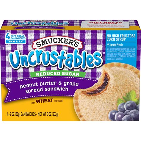 Smuckers Uncrustables Reduced Sugar Peanut Butter And Grape Spread