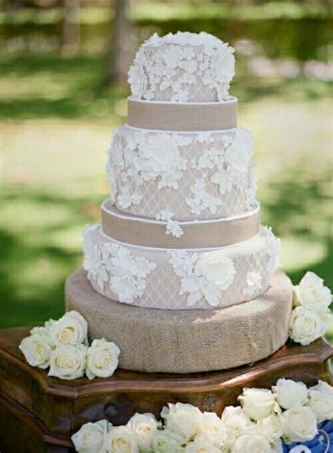Rustic Wedding Burlap Lace Wedding Cake 2037992 Weddbook