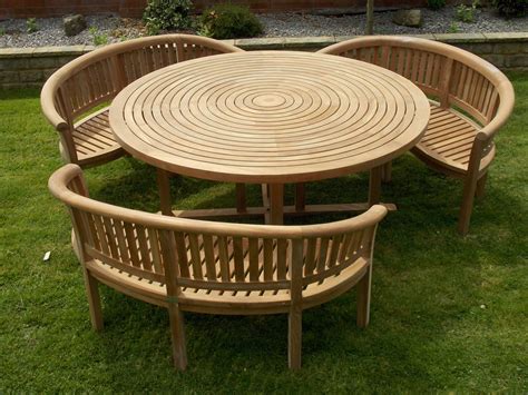 Teak Round Table With 3 Benches Teak Garden Furniture Outlet