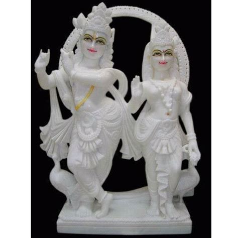 Painted Hindu White Marble Radha Krishna Statue For Worship Size 2