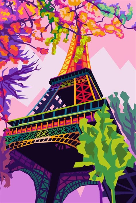 Eiffel Tower Artsy Illustration Pop Art Colorful Portrait