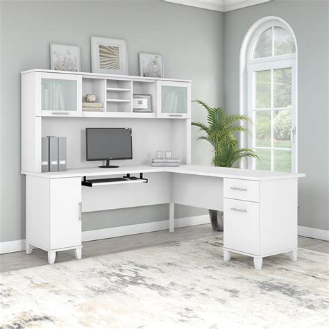 Somerset 72w L Shaped Desk With Hutch In White Engineered Wood