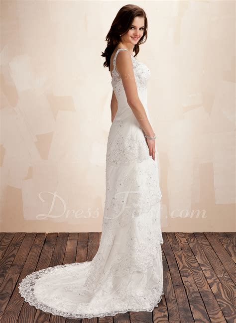 A Lineprincess Sweetheart Court Train Satin Wedding Dress With Lace