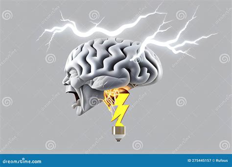 Brainstorming Banner The Brain Strains Lightning And Rays Stock