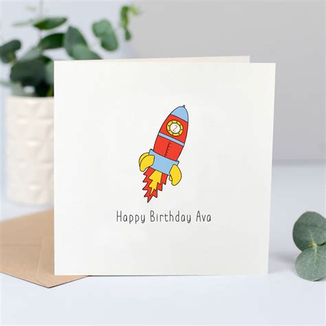Rocket Birthday Card Personalised With Name And Age By Lizzie