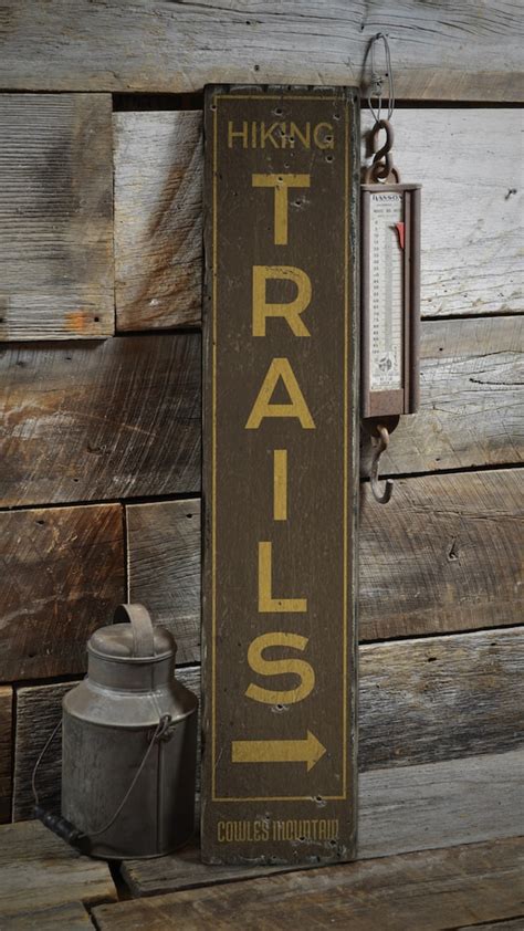 Trails Sign Outdoor Hiking Trail Sign Trail Decor Wooden Etsy