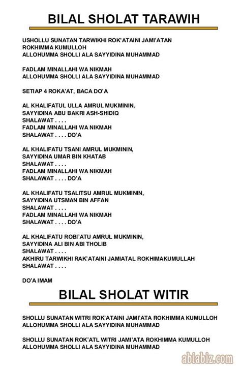 Bacaan Doa Bilal Sholat Tarawih Dan Wiitir Lengkap Abiabiz Com