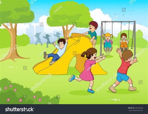 Cartoon Illustration Children Playing Playground Stock Vector 335242448
