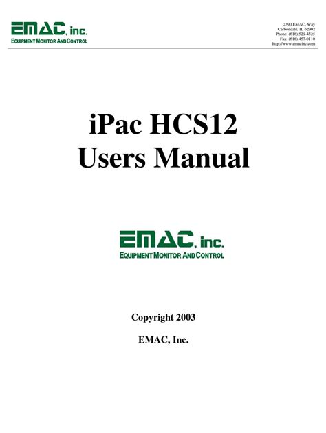 Emac Ipac Hcs12 User Manual Pdf Download Manualslib