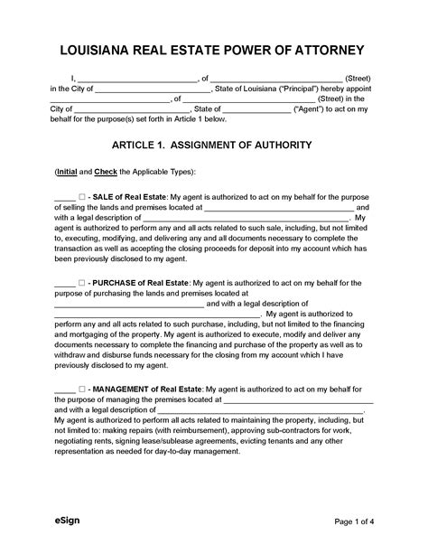 Free Louisiana Real Estate Power Of Attorney Form Pdf Word