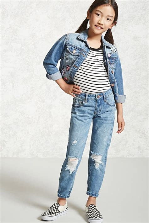 Forever 21 Girls A Pair Of Girlfriend Jeans Featuring A Distressed