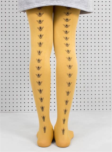 Mustard Hand Printed Bee Tights Sold Out By Hose Patterned Tights