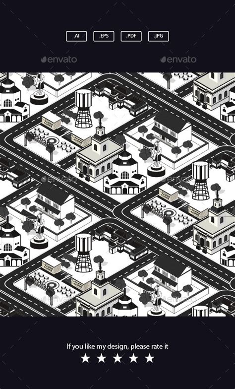 Black And White Isometric City Illustration By Dendysign Graphicriver