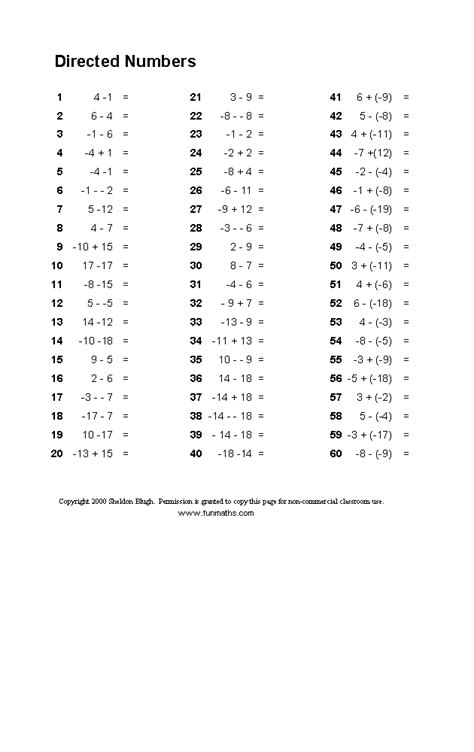 Worksheets On Directed Numbers