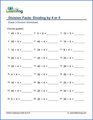 Division practice has never been more fun with these math worksheets for the sporting and game lover. Grade 3 Division Worksheet subtraction - dividing by 4 or 5 | Division worksheets, Third grade ...