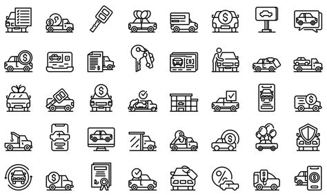 Buying Car Icons Set Outline Style 8991855 Vector Art At Vecteezy