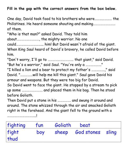 David And Goliath Worksheet David And Goliath Bible For Kids Sunday