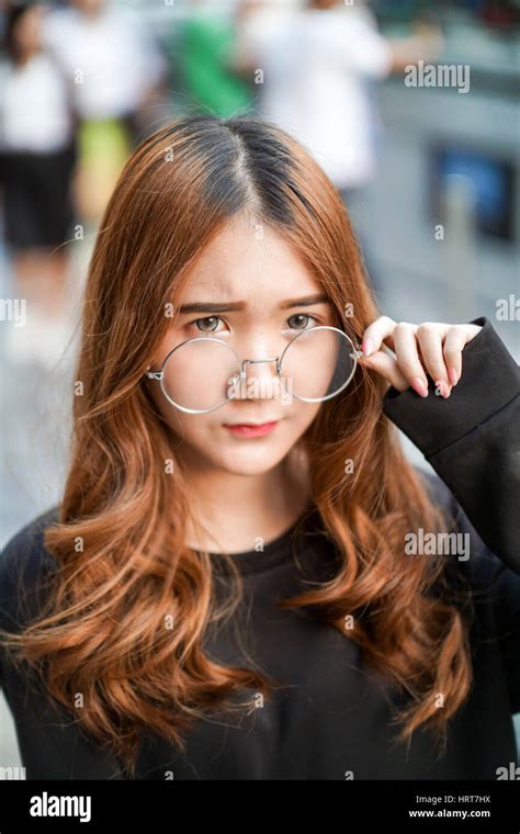 A Glasses Curly Hair Girl Stock Photo Alamy