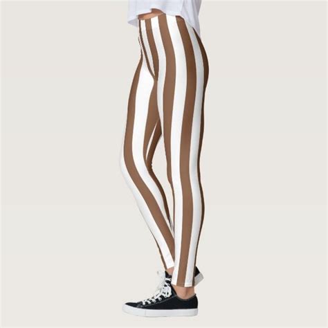 Vertical Brown And White Stripes Leggings Striped