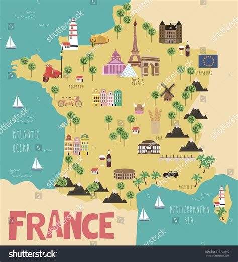 Illustration Map Of France With Landmarks Vector Illustration Ez Canvas
