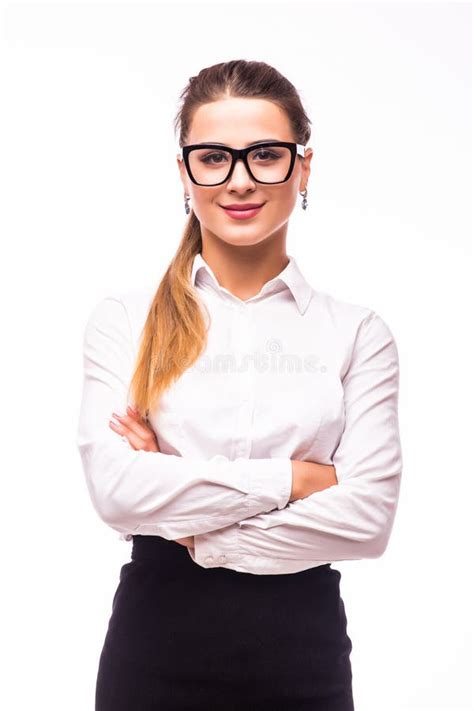 Young Business Woman Smiling Standing With Arms Crossed Over White Background Stock Image