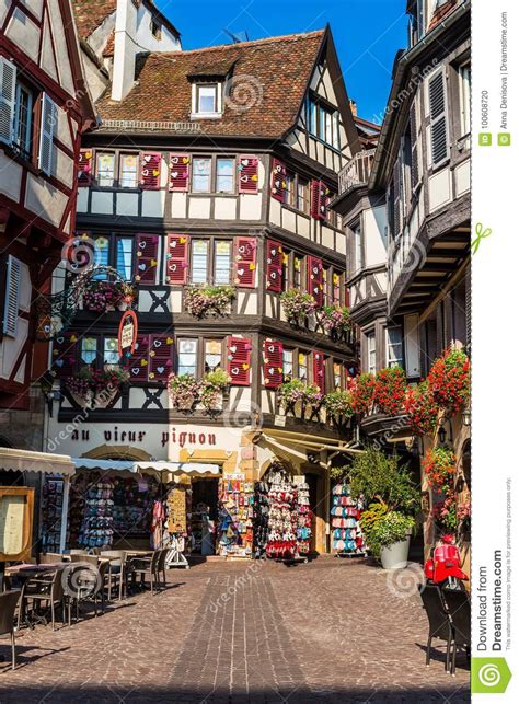 Colorful Traditional French Houses And Shops In Colmar Alsace